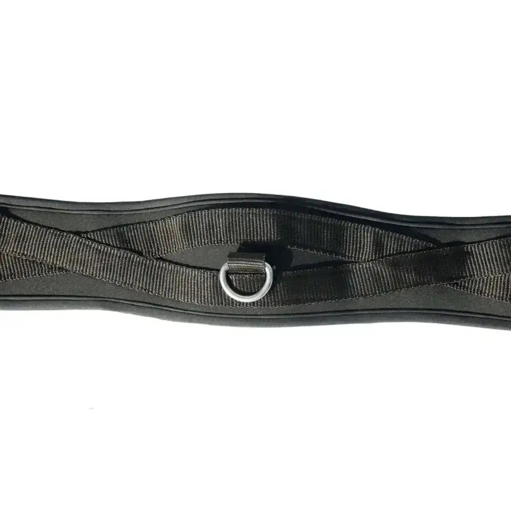 Black rhinegold memory foam girth with silver metal d-ring and reinforced fabric straps for comfort and durability