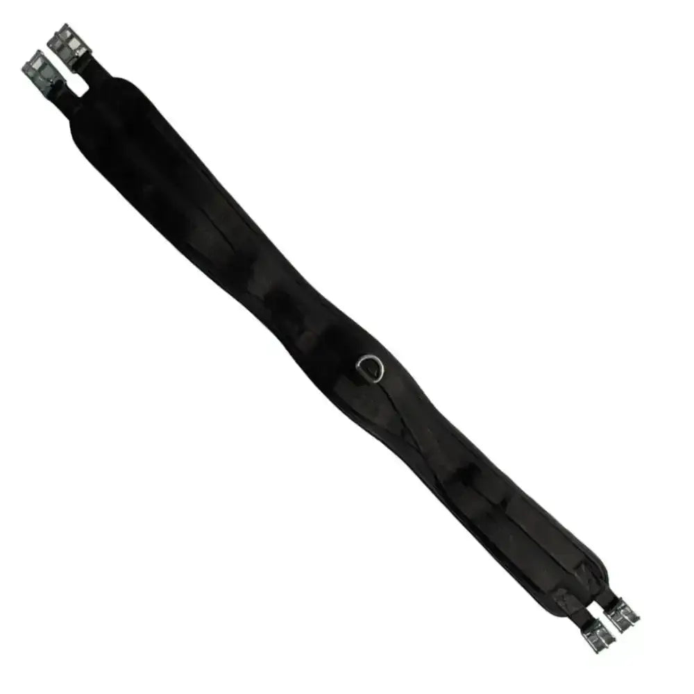 Black padded memory foam girth with silver buckles and central d-ring from rhinegold memory foam moulds collection