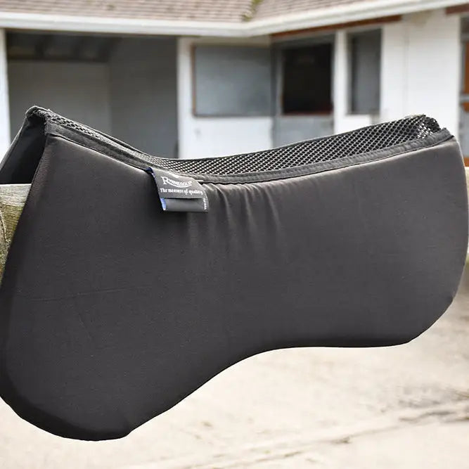 Black padded rhinegold memory foam half pad with 3d mesh spine backing and branded tag for super soft comfort
