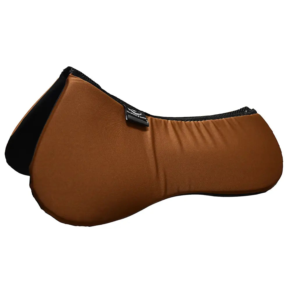 Brown padded rhinegold memory foam half pad with black trim zipper and 3d mesh spine super soft design