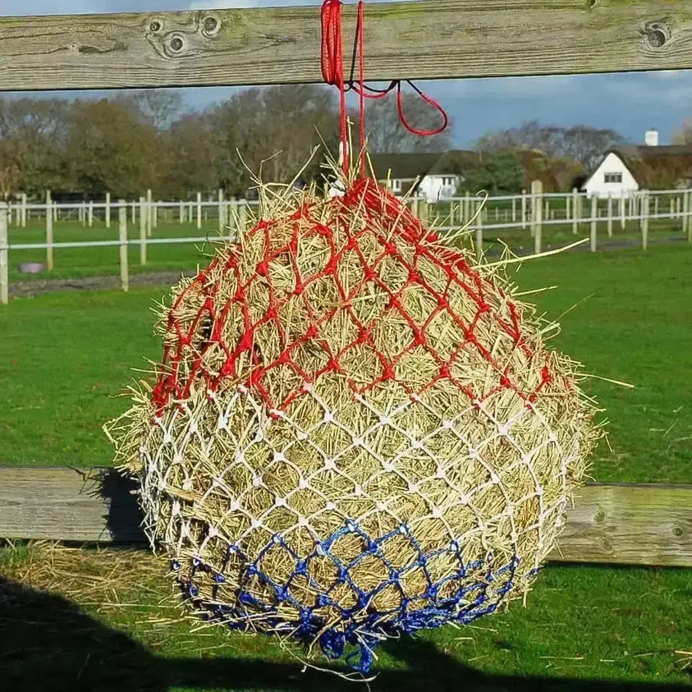Rhinegold Monarch Slow Feeder Haynet Small Hole Red/White/Blue 36" Haynets