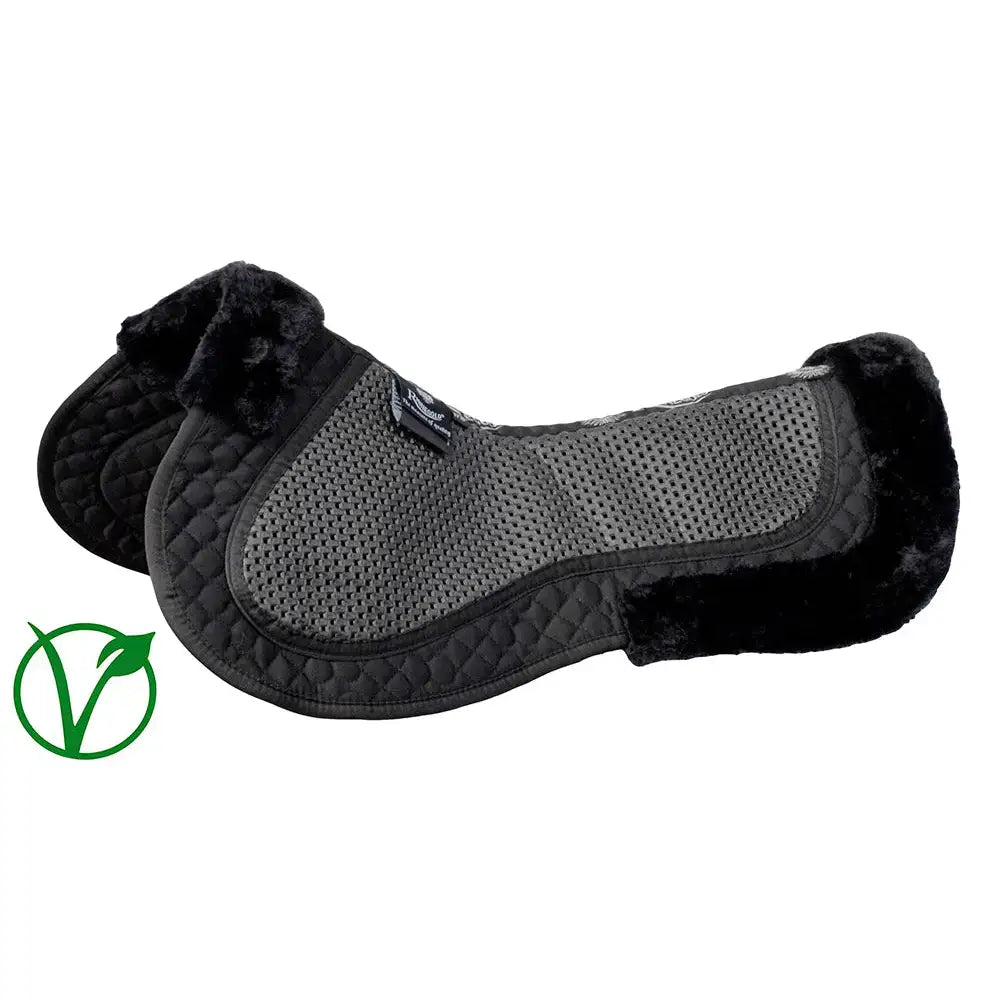 Black quilted Rhinegold gel half pad with plush faux fur trim and breathable mesh panel for shock absorbing comfort