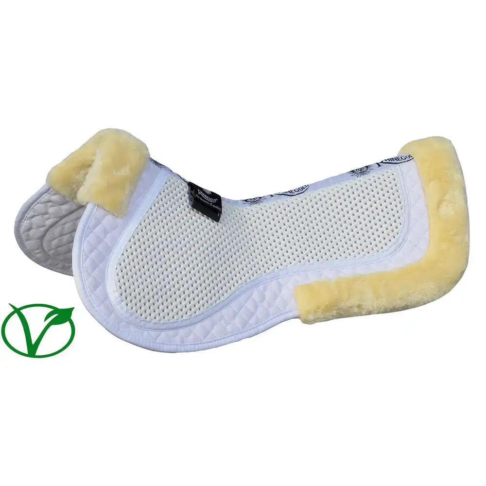White quilted rhinegold gel half pad with yellow faux fur trim and shock absorbing perforated mesh center