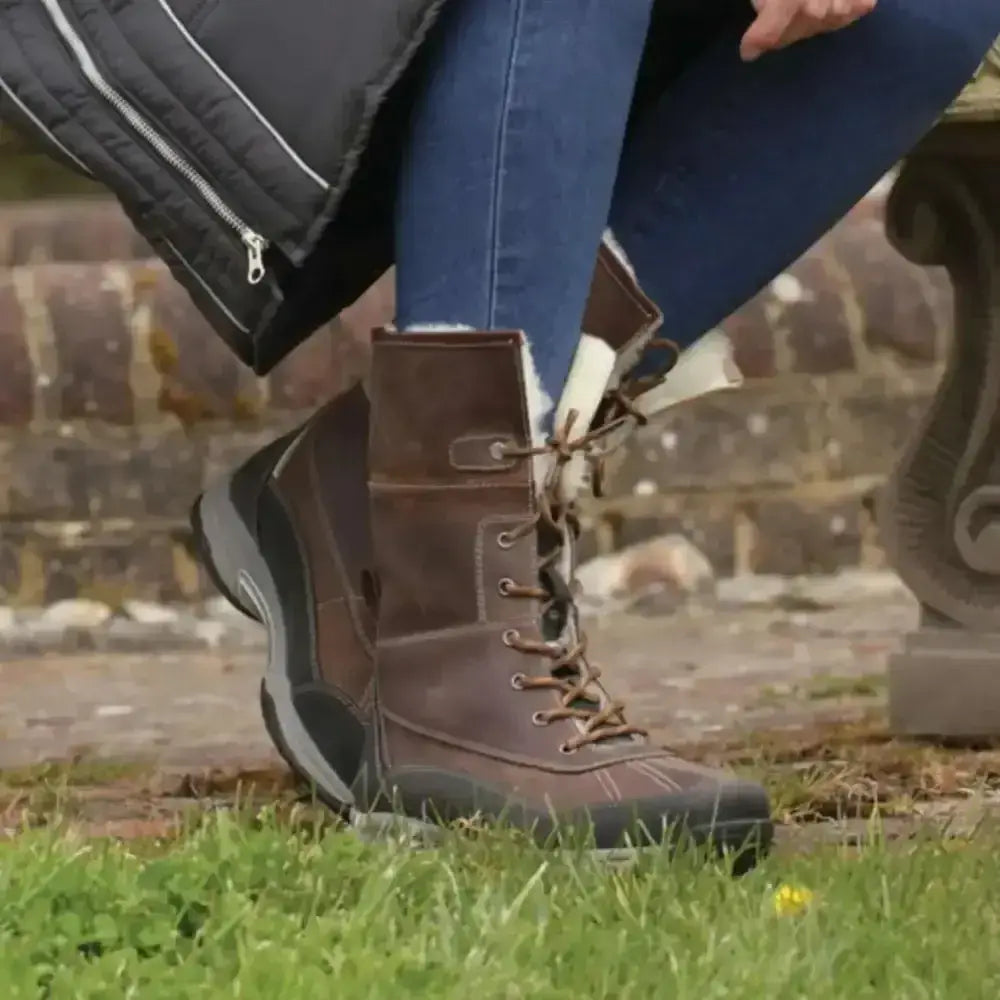 Brown suede rhinegold original arctic winter boots with black rubber sole and luxurious fleece lined interior