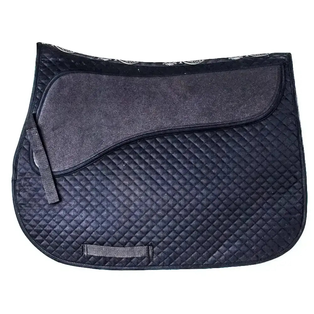 Black quilted pressure pad saddle cloth with suede-like panel and decorative trim from rhinegold pressure pad line