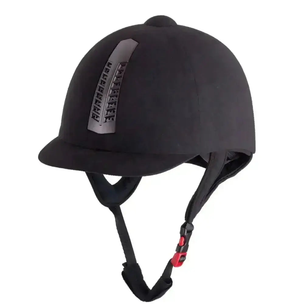 Black rhinegold pro riding hat with matte finish and silver logo patch riding hat traditional pas 015 standard