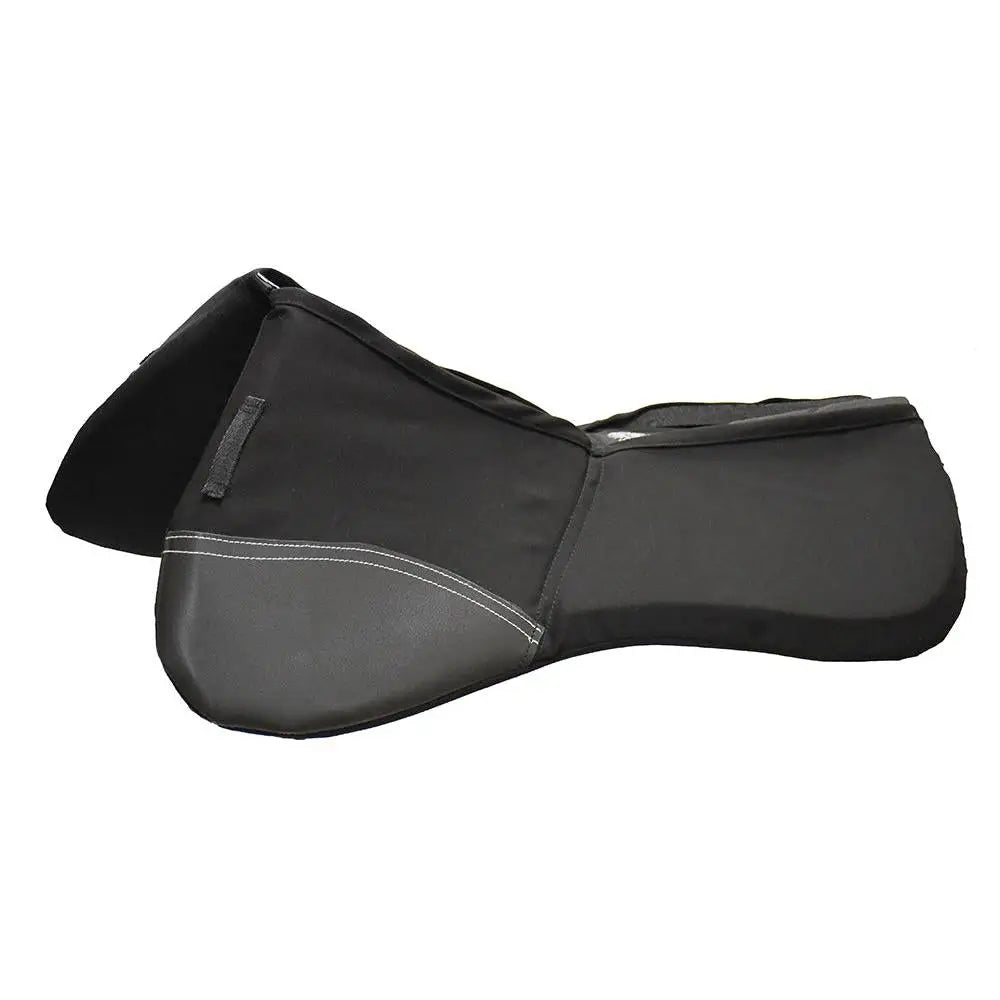 Black rhinegold pro shock absorber saddle pad with padded memory foam and white contrast stitching