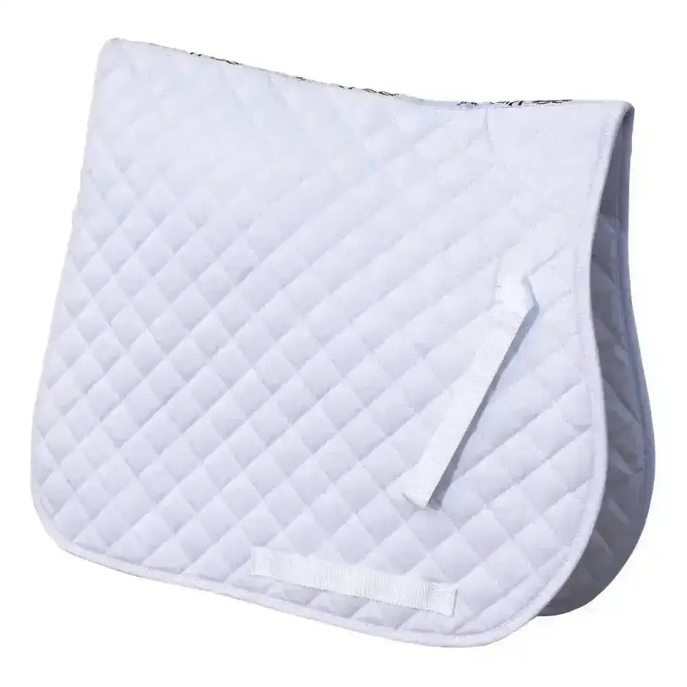 White rhinegold quilted cotton saddle pad with gray underside and diamond stitching for comfortable riding
