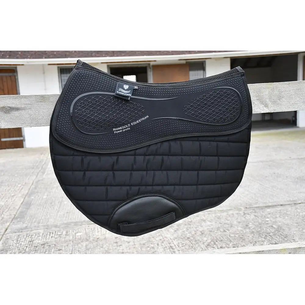 Black quilted rhinegold silicone memory foam slim interchangeable saddle pad with mesh panels and padded girth strap