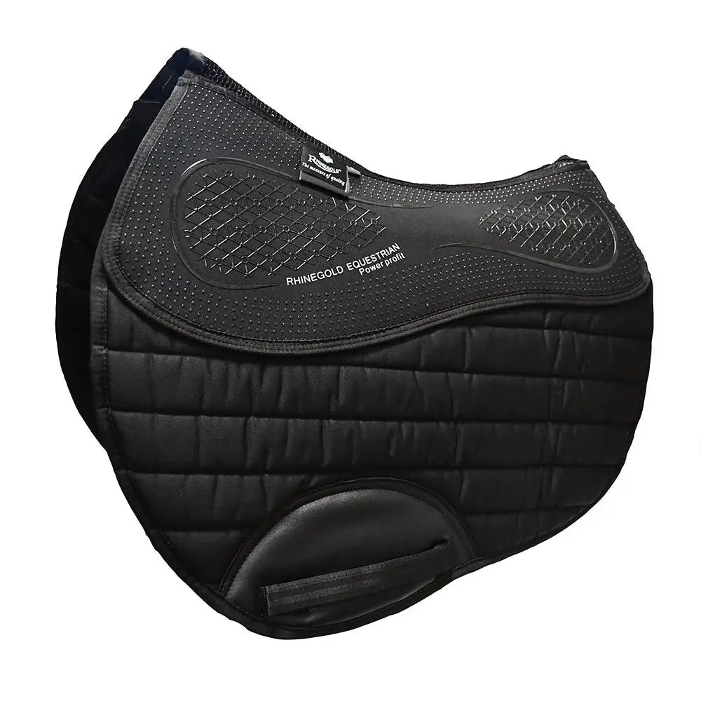 Black quilted interchangeable saddle pad with memory foam slim padding and rhinegold silicone power profil branding