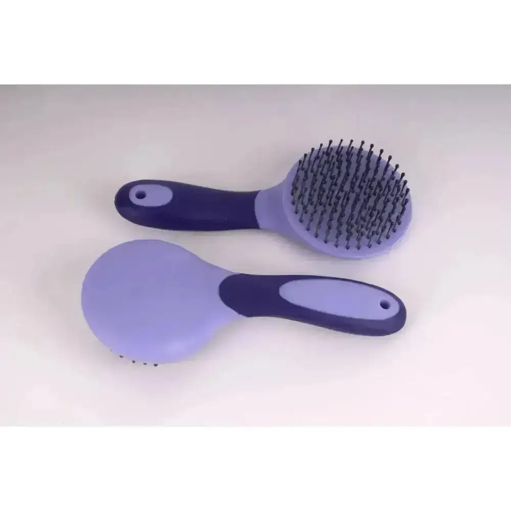 Purple and dark purple rhinegold soft touch mane and tail brush bulk with black bristles for gentle horse grooming
