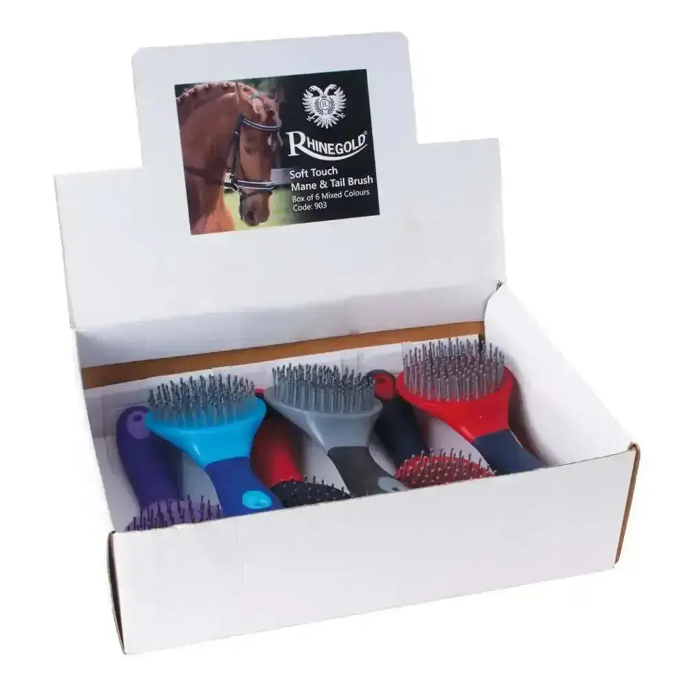 Rhinegold soft touch mane and tail brush bulk pack of six mixed color soft touch mane and tail brushes in box
