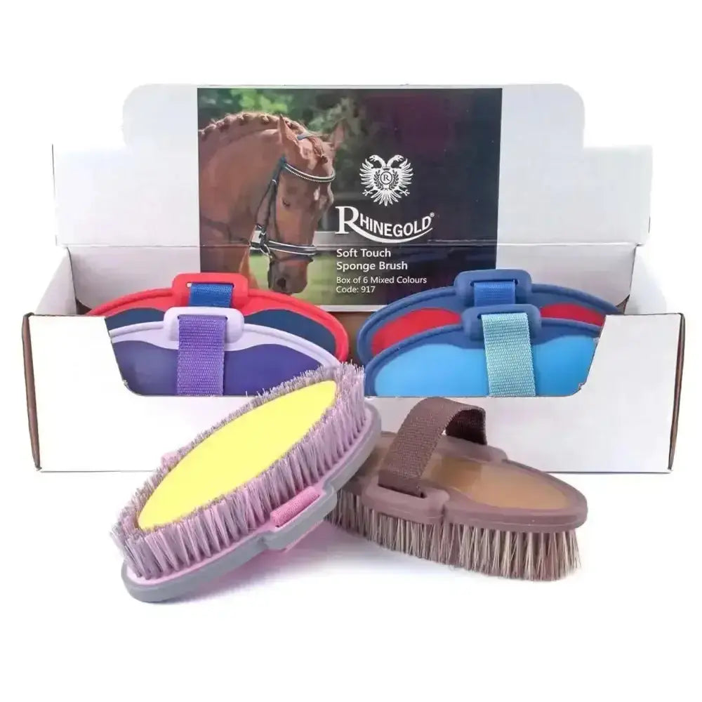Rhinegold soft touch sponge brush with purple bristles yellow sponge and ergonomic handle design