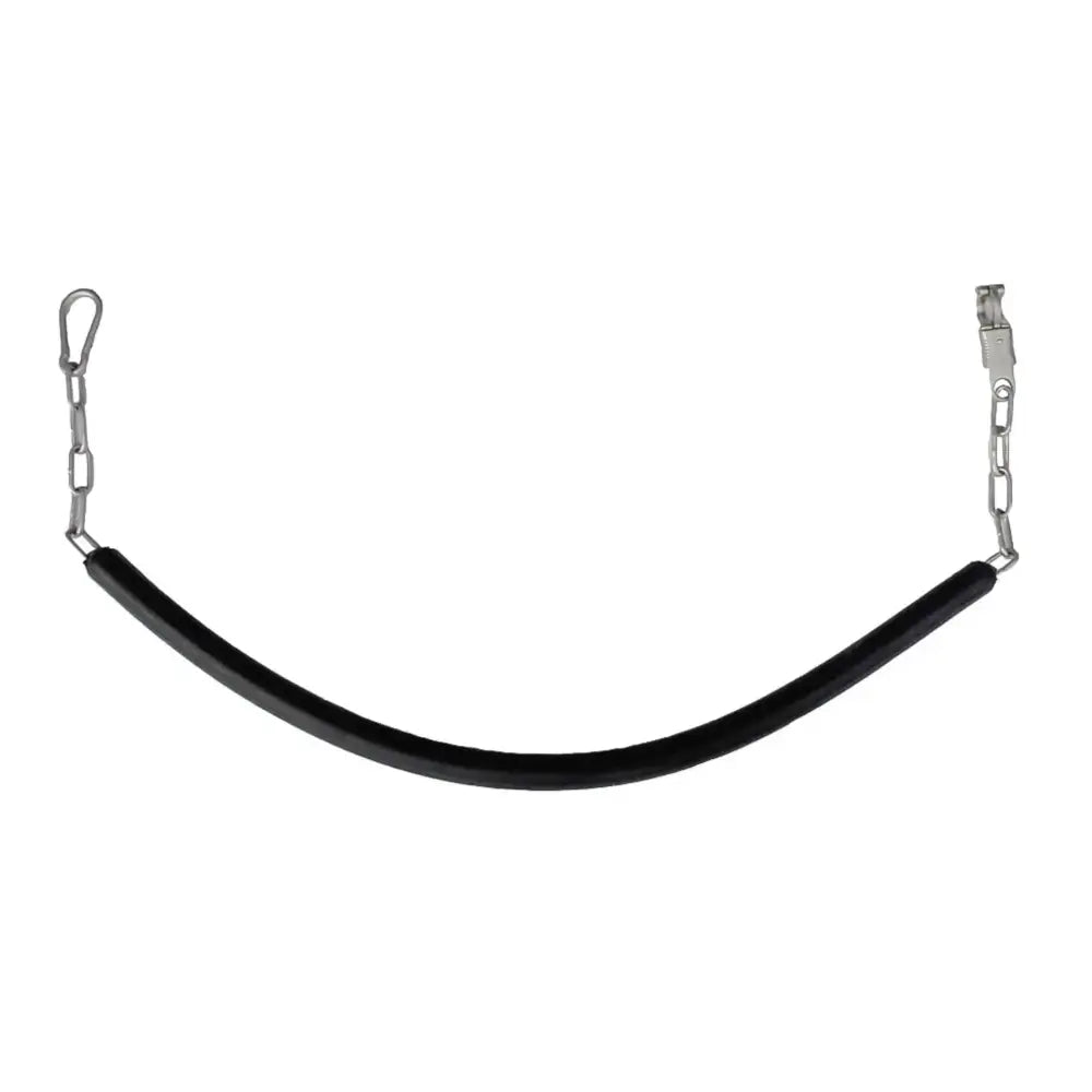Black rubber horse halter strap with silver metal hardware for rhinegold stall guard and rubber coated stall chain use