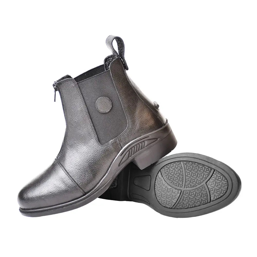 Dark gray grained leather rhinegold toronto zip paddock boot with zipper and elastic side panel for riding