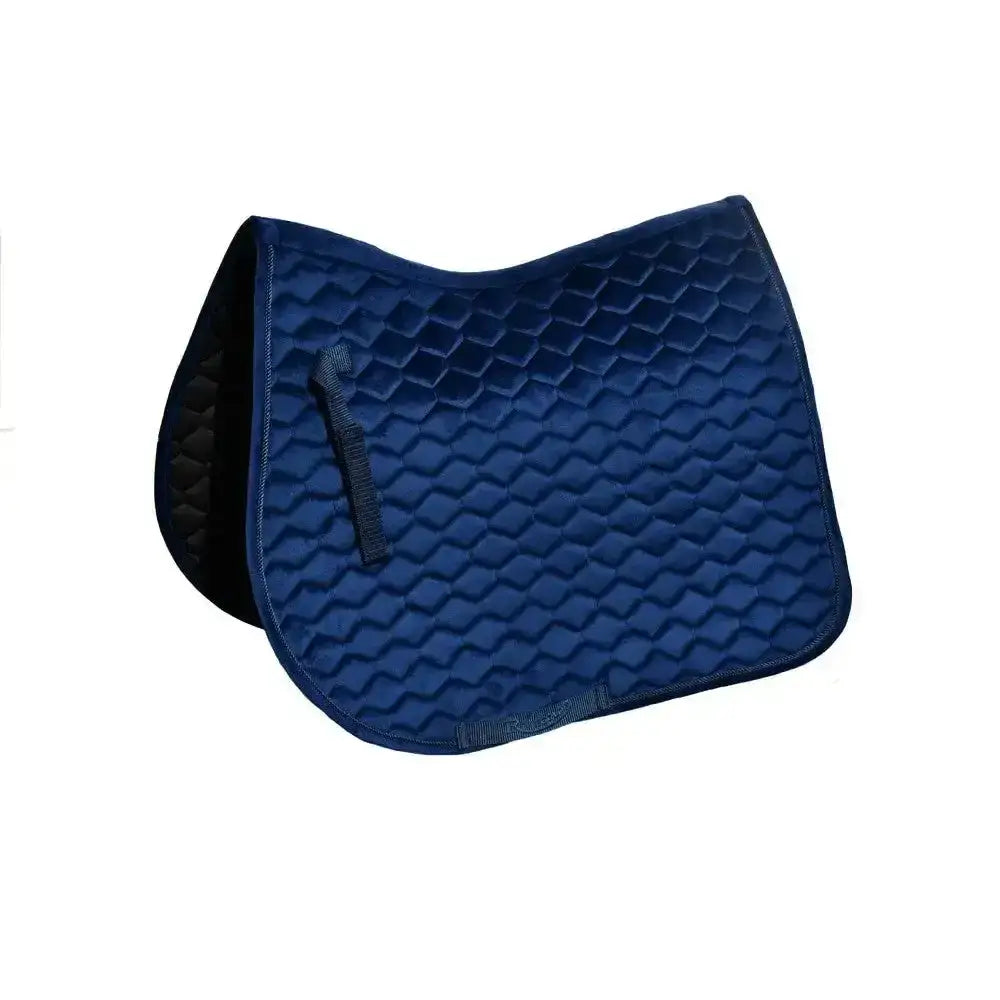 Navy blue quilted rhinegold velvet hexagon gp saddle pad with diamond pattern black lining and girth placement straps