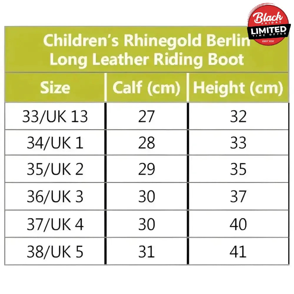 Rhinegold Young Rider Berlin Long Leather Riding Boots BLACK 1(EU34) Long Riding Boots