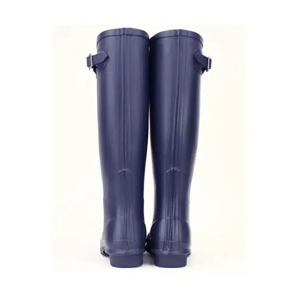 Navy blue rockfish women’s tall standard matt wellington boots with adjustable side straps and tall standard calf fit