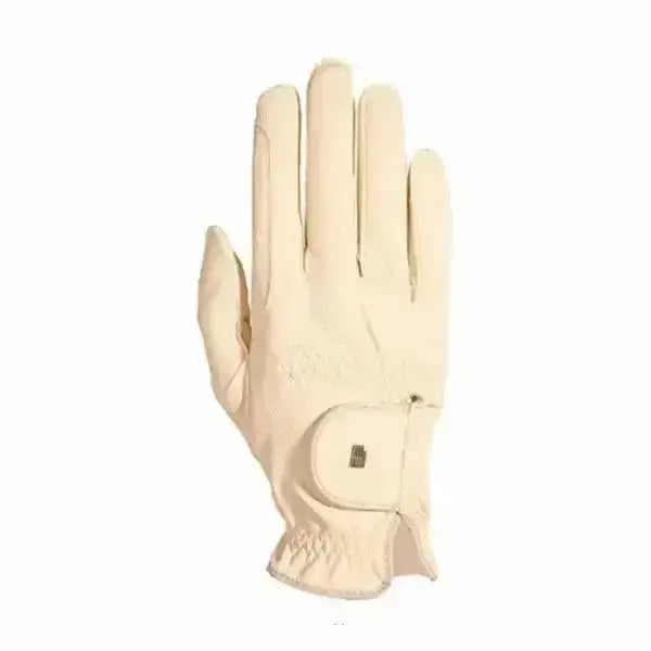 Beige leather roeckl chester grip summer riding gloves with snap closure and elastic wristband for a comfy fit