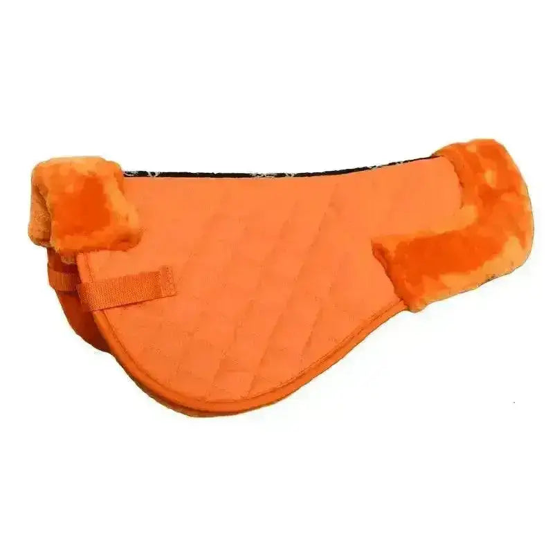 Bright orange rhinegold comfort saddle half pad with quilted cotton and plush fuzzy trim edges