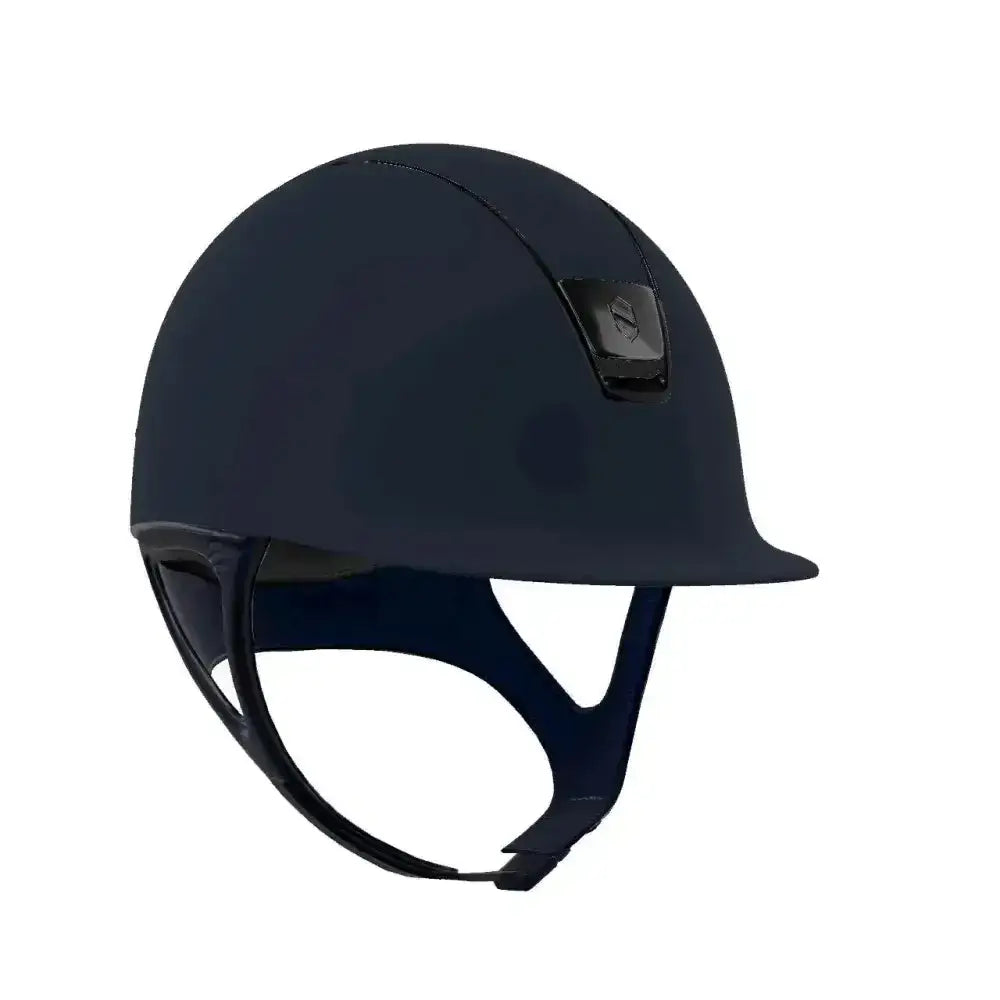 Black samshield shadowmatt equestrian helmet with sleek matte finish black chrome blazon and adjustable chin strap