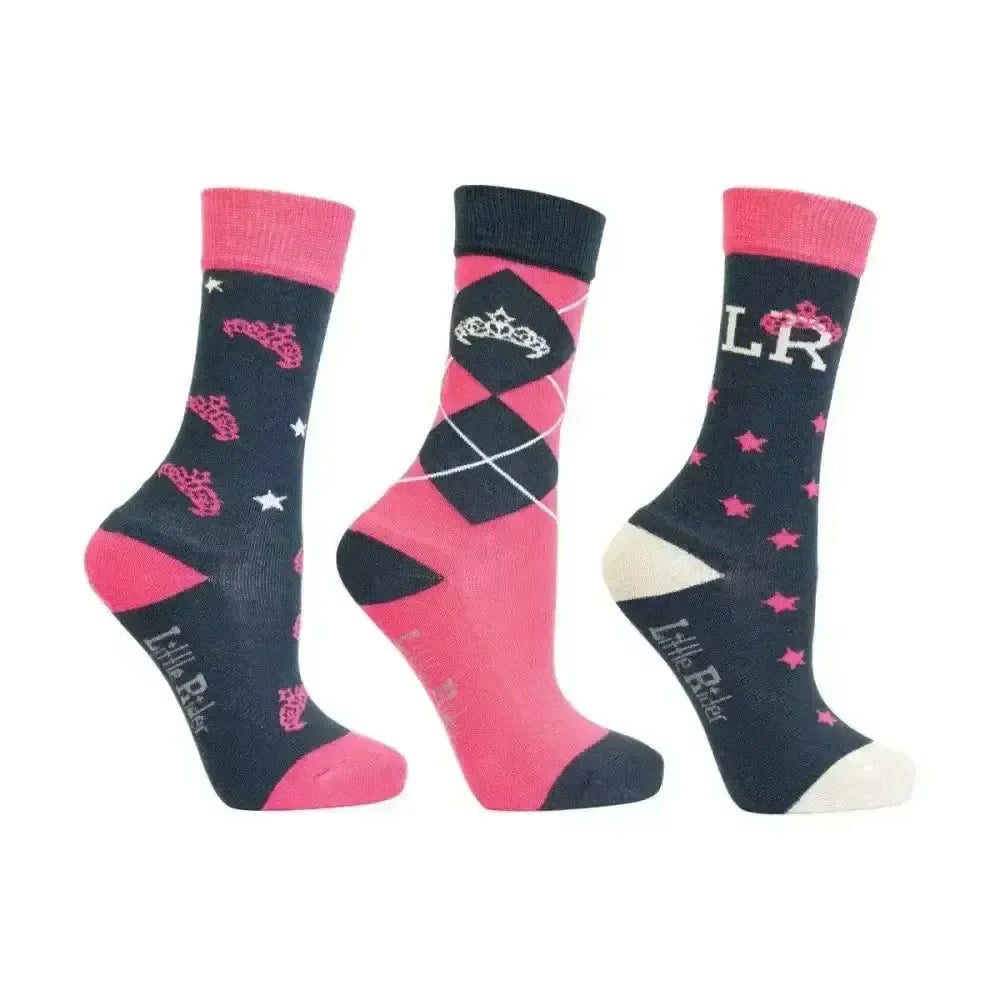 Sasha Socks By Little Rider (Pack Of 3) Navy/Pink Child 8-12 Riding Socks
