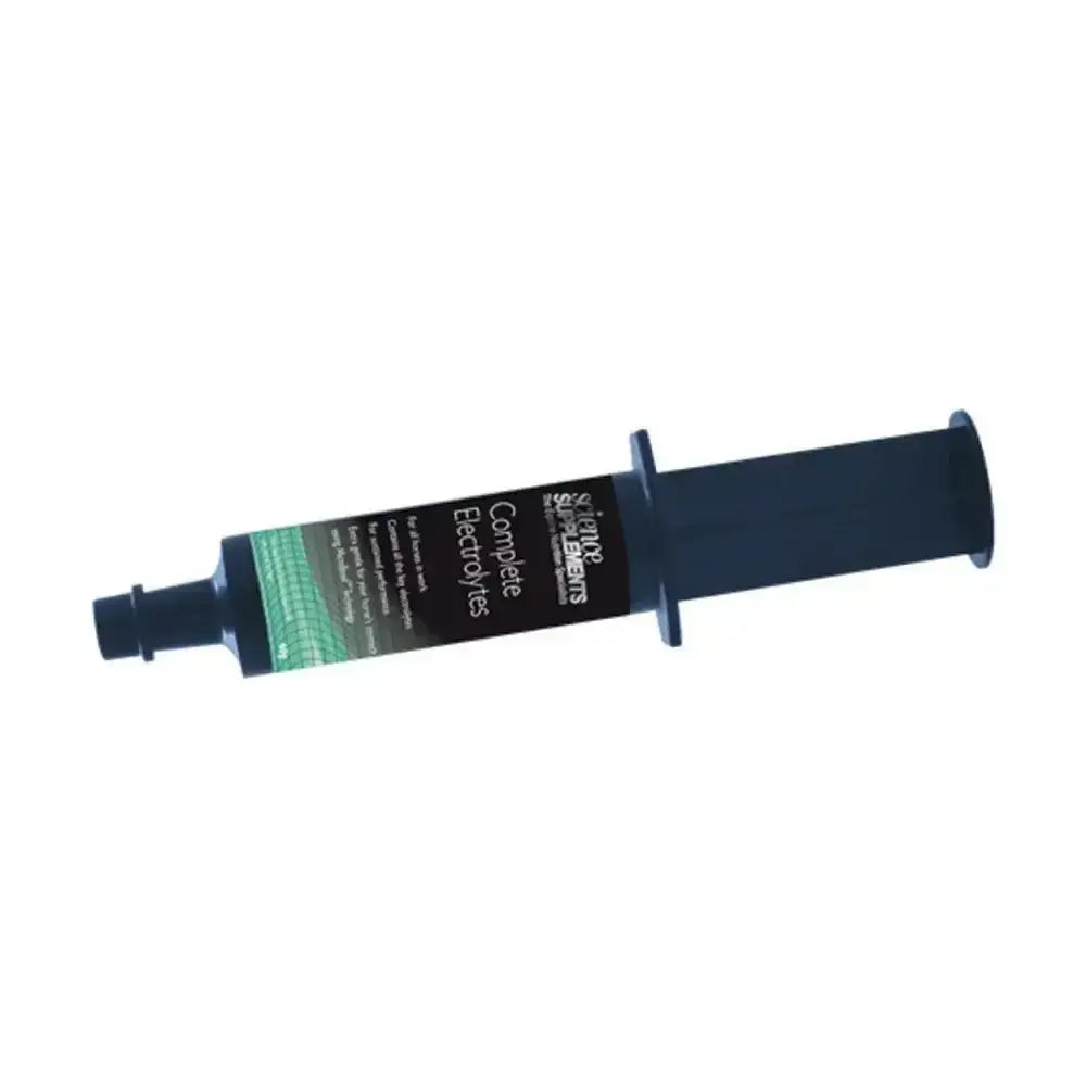 Dark blue syringe-shaped container labeled complete electrolytes by nature’s supplements science supplements complete use