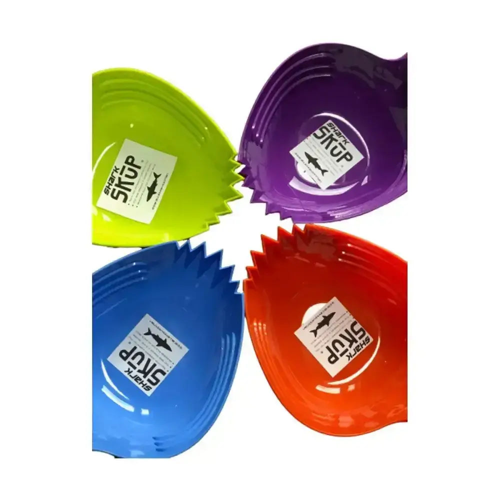 Vibrant glossy plastic shark skup bowls in lime green purple blue and orange designed feed scoop for loosening compacted feed