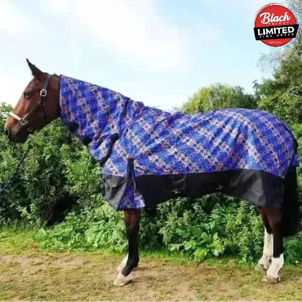 Sheldon Horse Rugs Rich Blue with Grey and Red Check 300g Heavy Weight Combo Turnout Rugs 4'6" Turnout Rugs