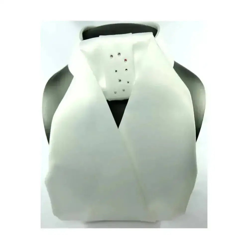White soft textured neck wrap showquest ready tied stock mystique with scatter swarovski crystals and metallic studs