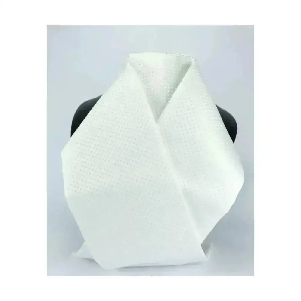 White textured jacquard woven scarf draped over mannequin neck from showquest untied devises stock