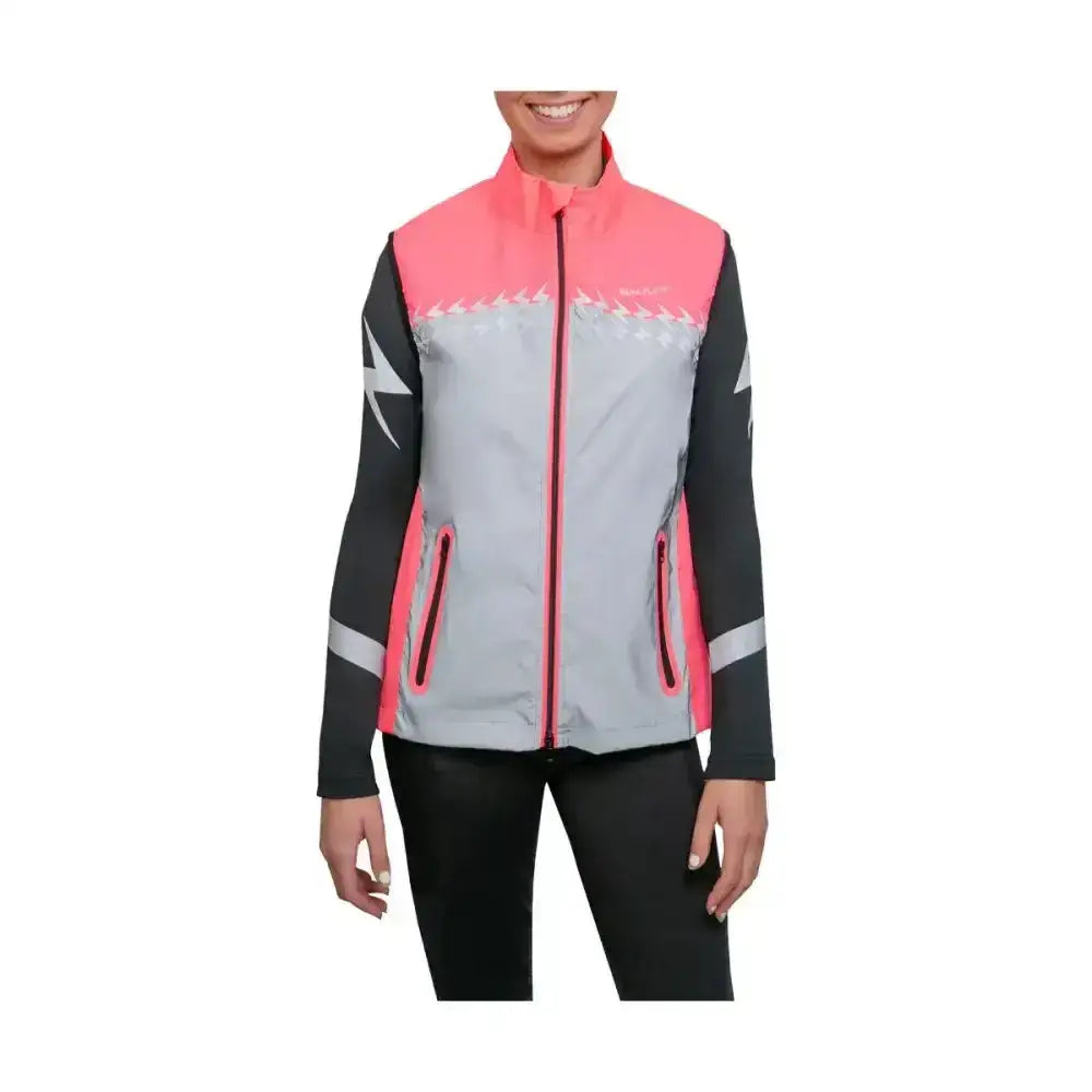 Silva flash lightweight duo reflective gilet by hy equestrian in vibrant pink gray and black with reflective star accents