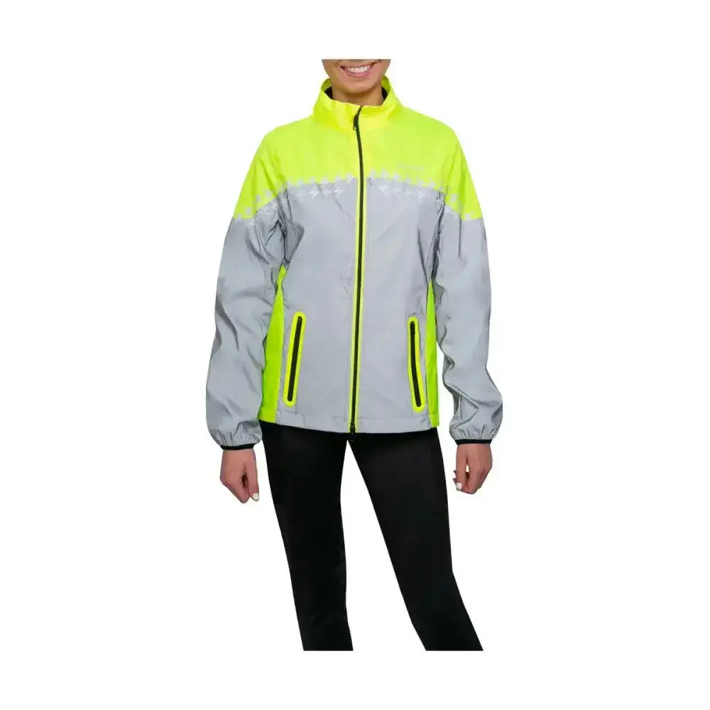 Bright neon yellow and gray silva flash lightweight duo reflective jacket with full zipper and neon yellow trimmed side pockets