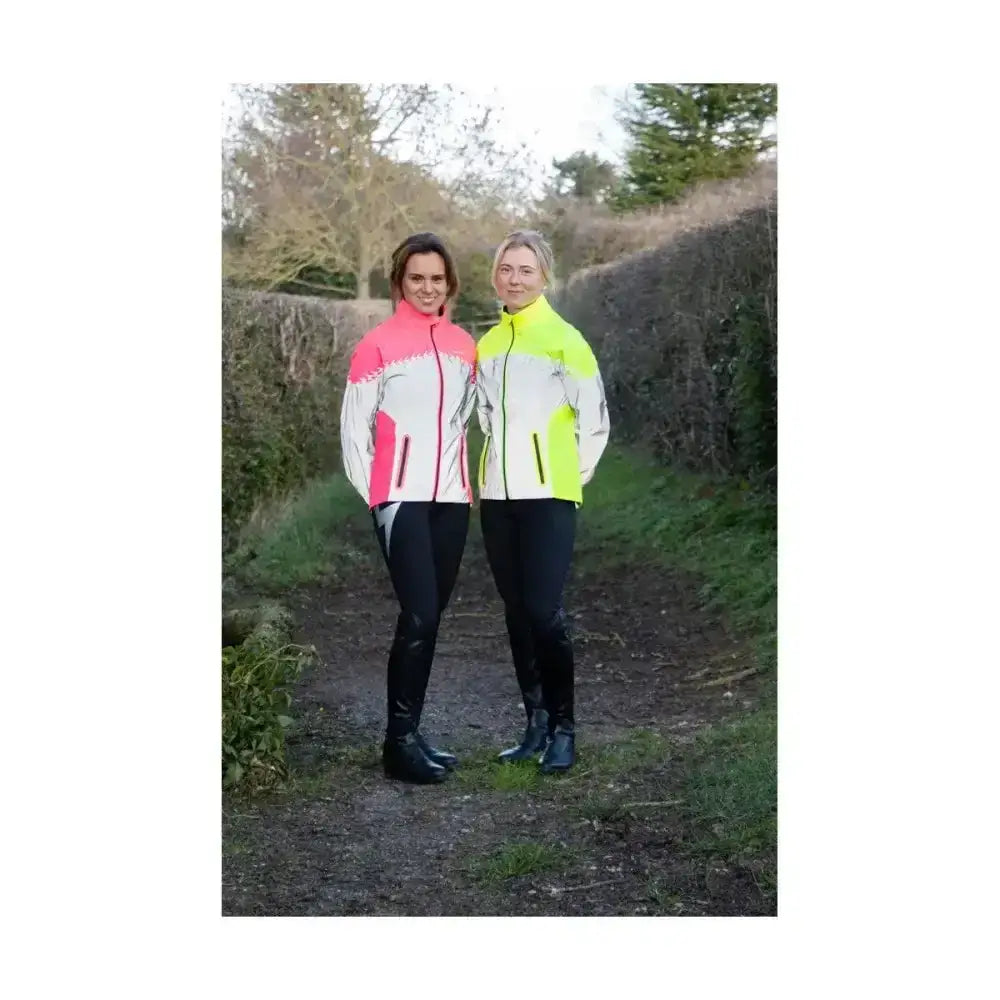 High-visibility silva flash lightweight duo reflective jackets in pink and neon yellow designed for equestrian safety