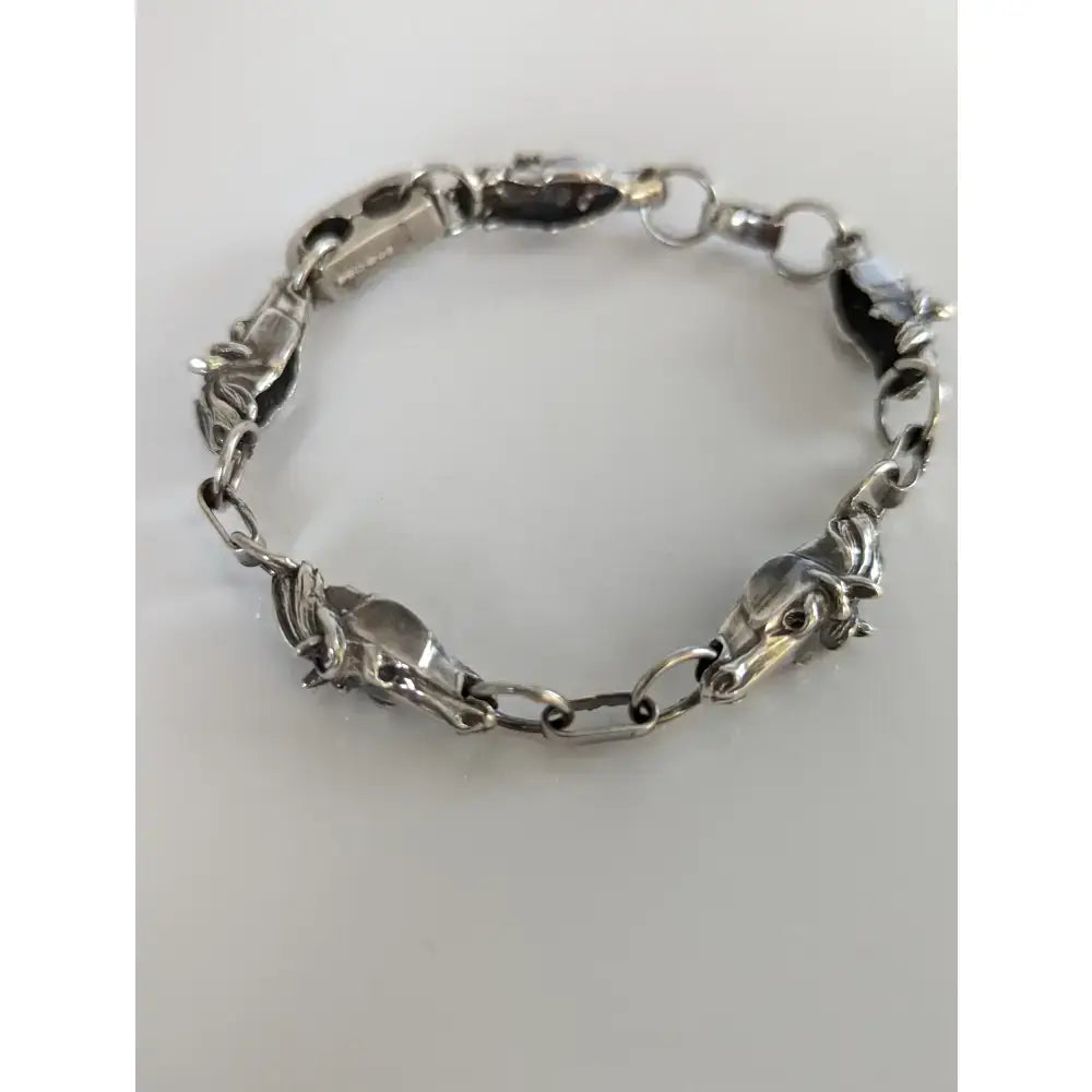 Silver steed 3d horse head bracelet with polished silver horse head and interlocking chain equestrian jewelry