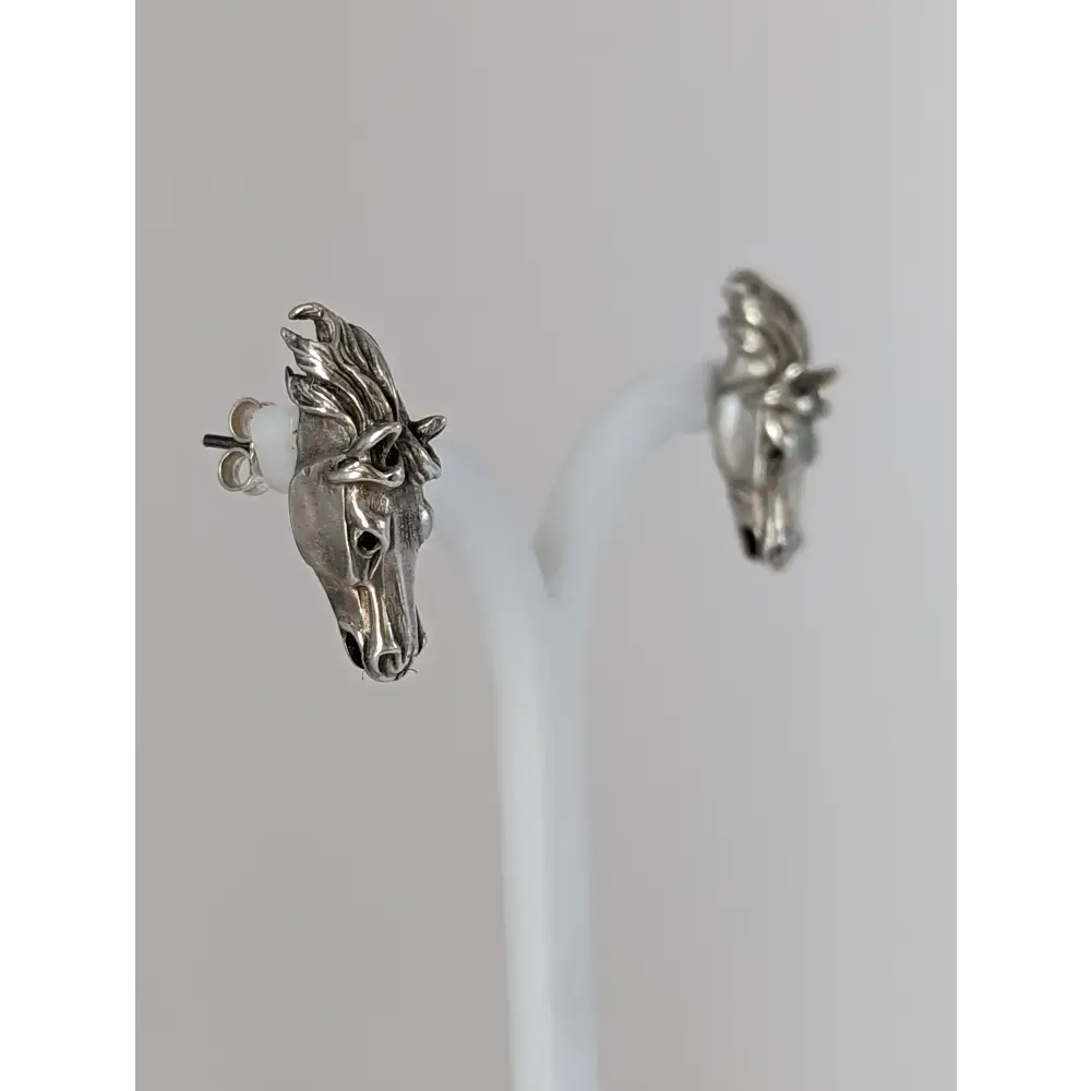 Silver Steed 3D Horse Head Studs 2 Earrings