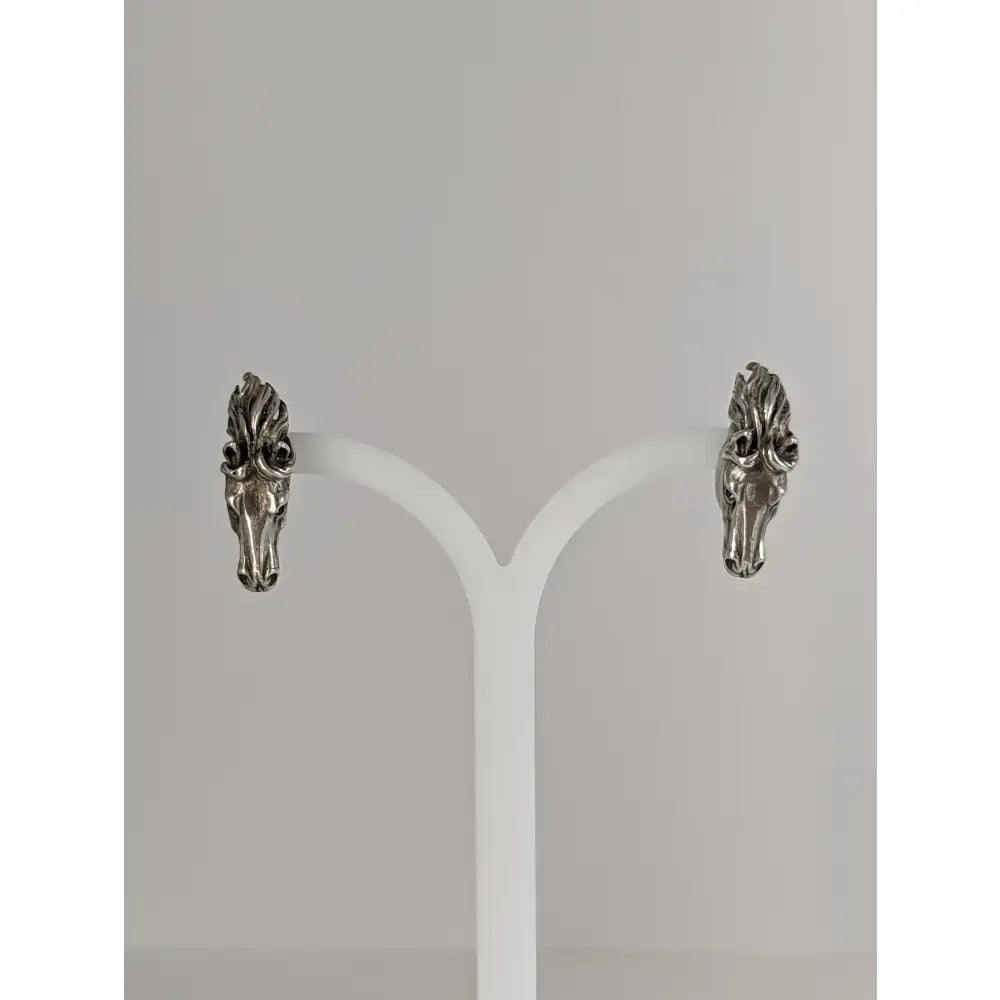 Silver steed sterling silver 3d horse head stud earrings with detailed mane and eye accents