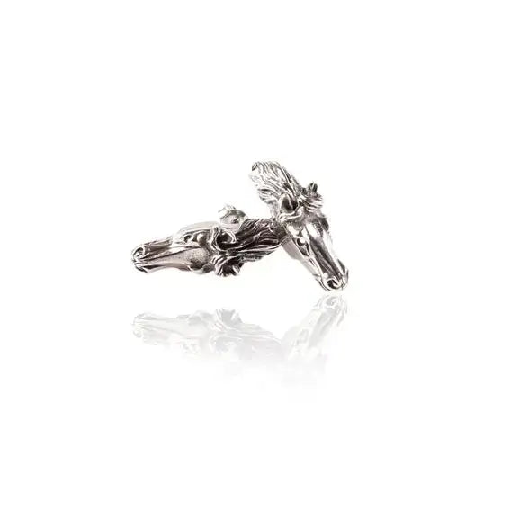 Silver steed 3d horse head cufflinks with detailed sculpted features and polished sterling silver finish