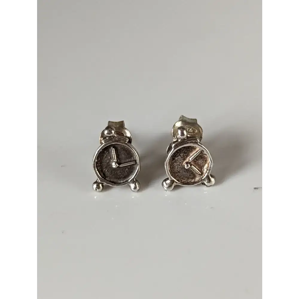 Silver Steed Alarm Clock Stud Earrings Earrings