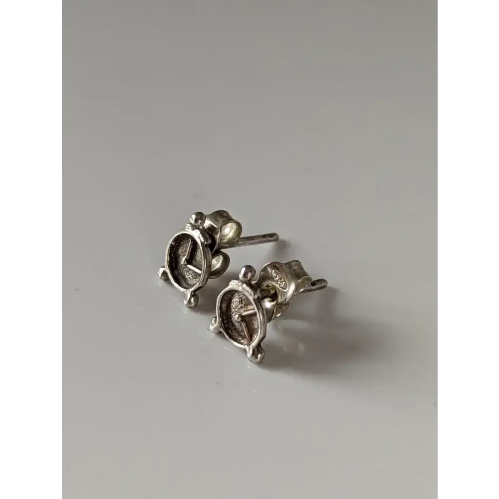 Silver Steed Alarm Clock Stud Earrings Earrings