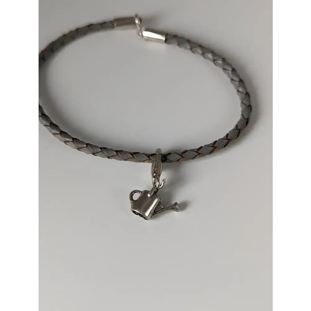 Silver Steed Assorted Charms on Leather Cord Bracelet Watering Can Grey Bracelets