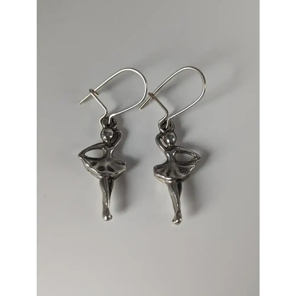 Silver steed ballet dancer forth position dropped earrings with delicate handmade silver articulated design