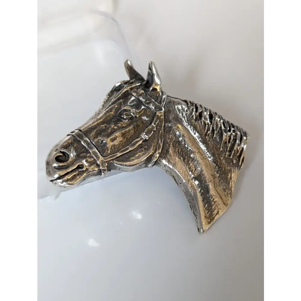Silver Steed Big Horse Head Brooch / Stock Tie Pin Brooches