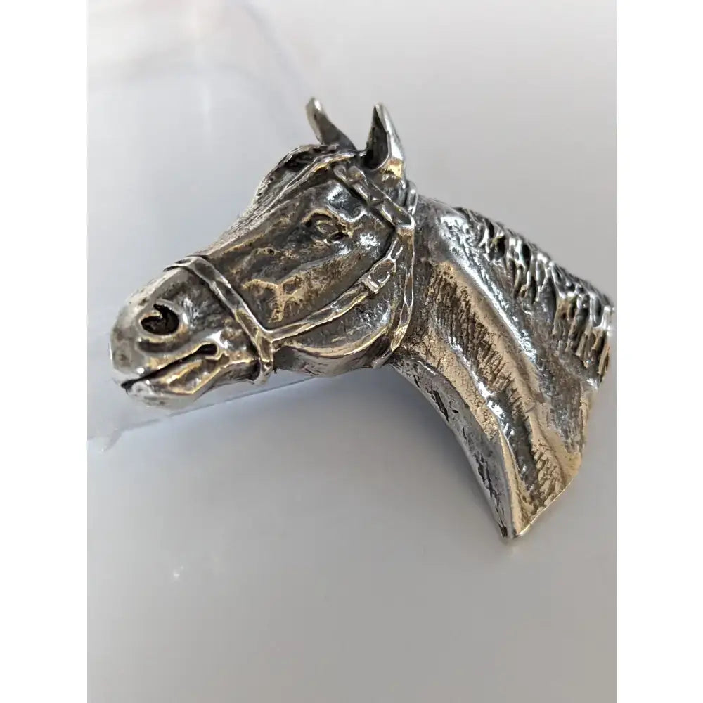 Silver steed big horse head stock tie pin featuring a detailed silver horse head with textured mane and bridle