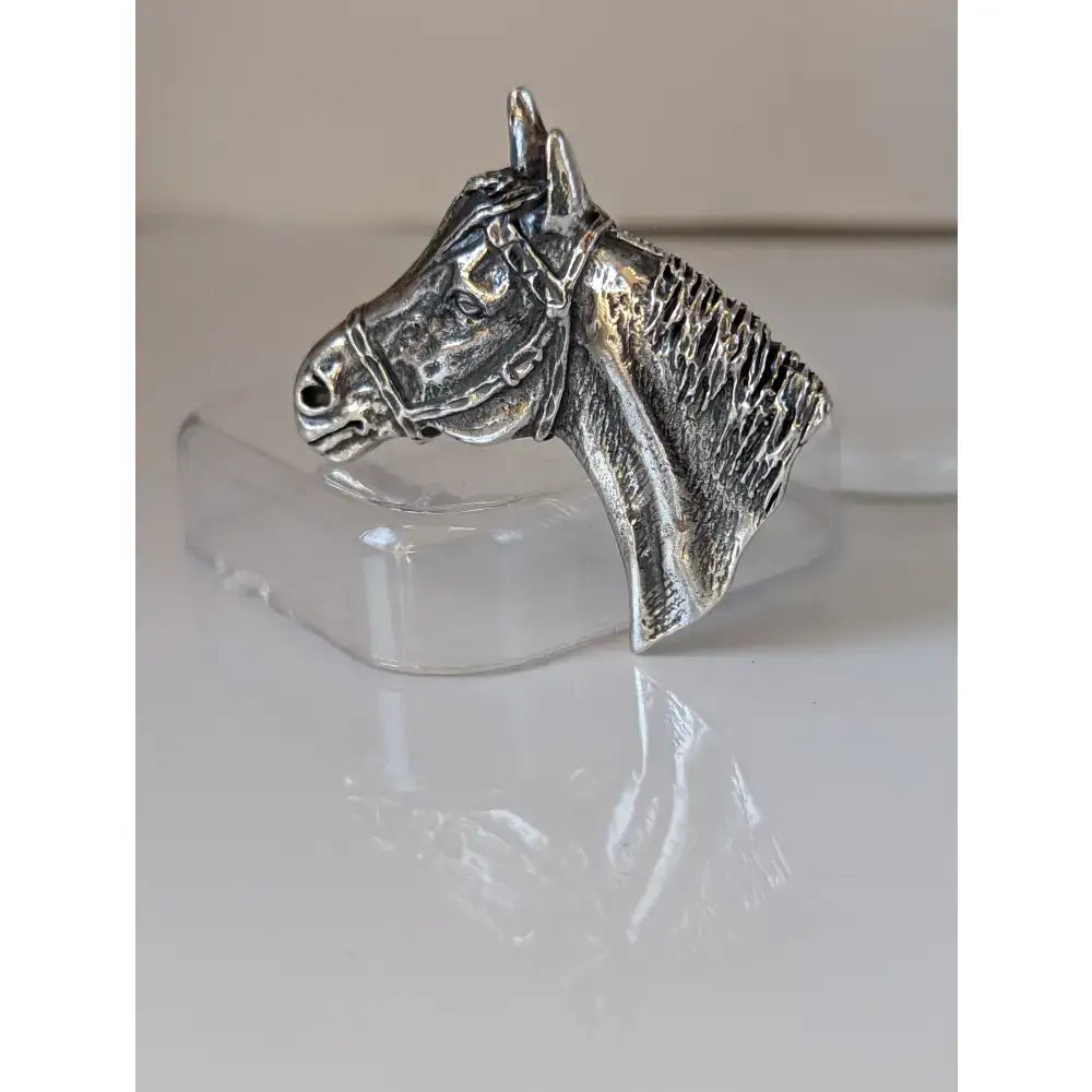 Silver steed big horse head stock tie pin in silver with detailed bridle and textured mane design