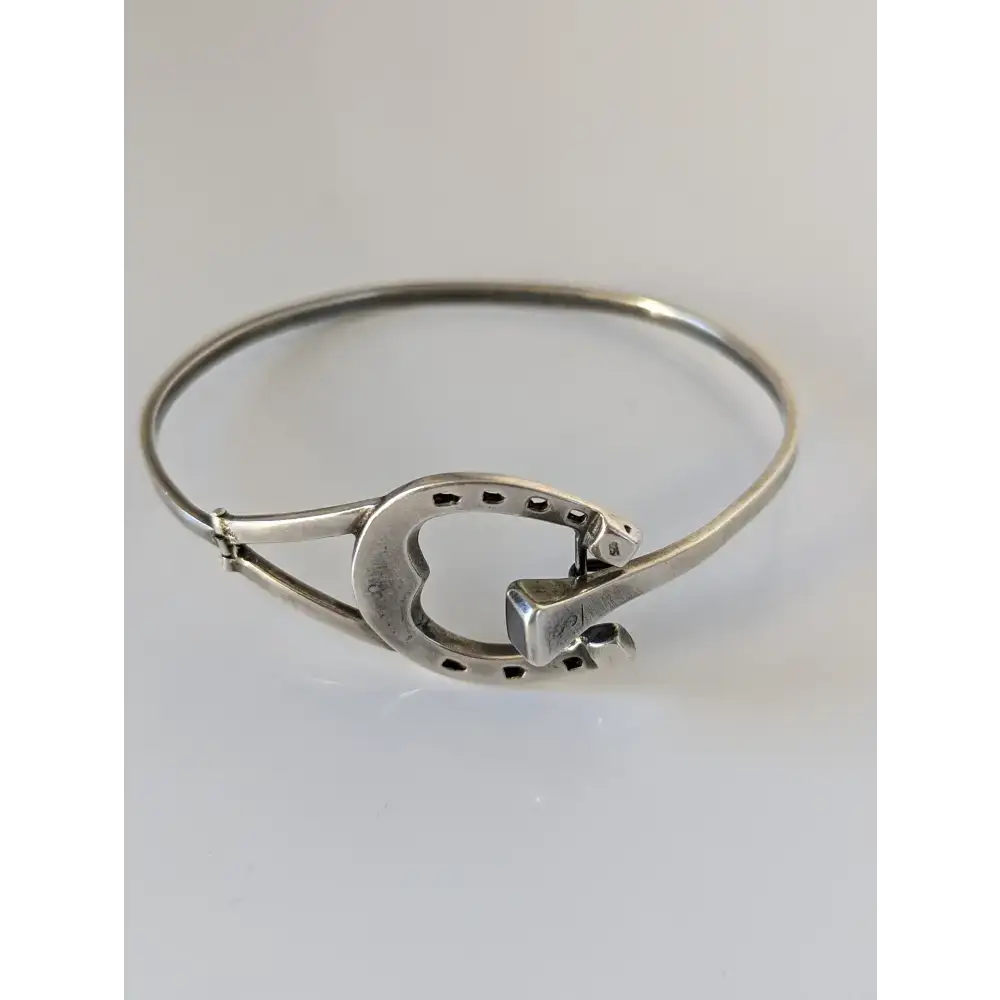 Silver Steed Big Horseshoe Bangle full silver size small Bangle