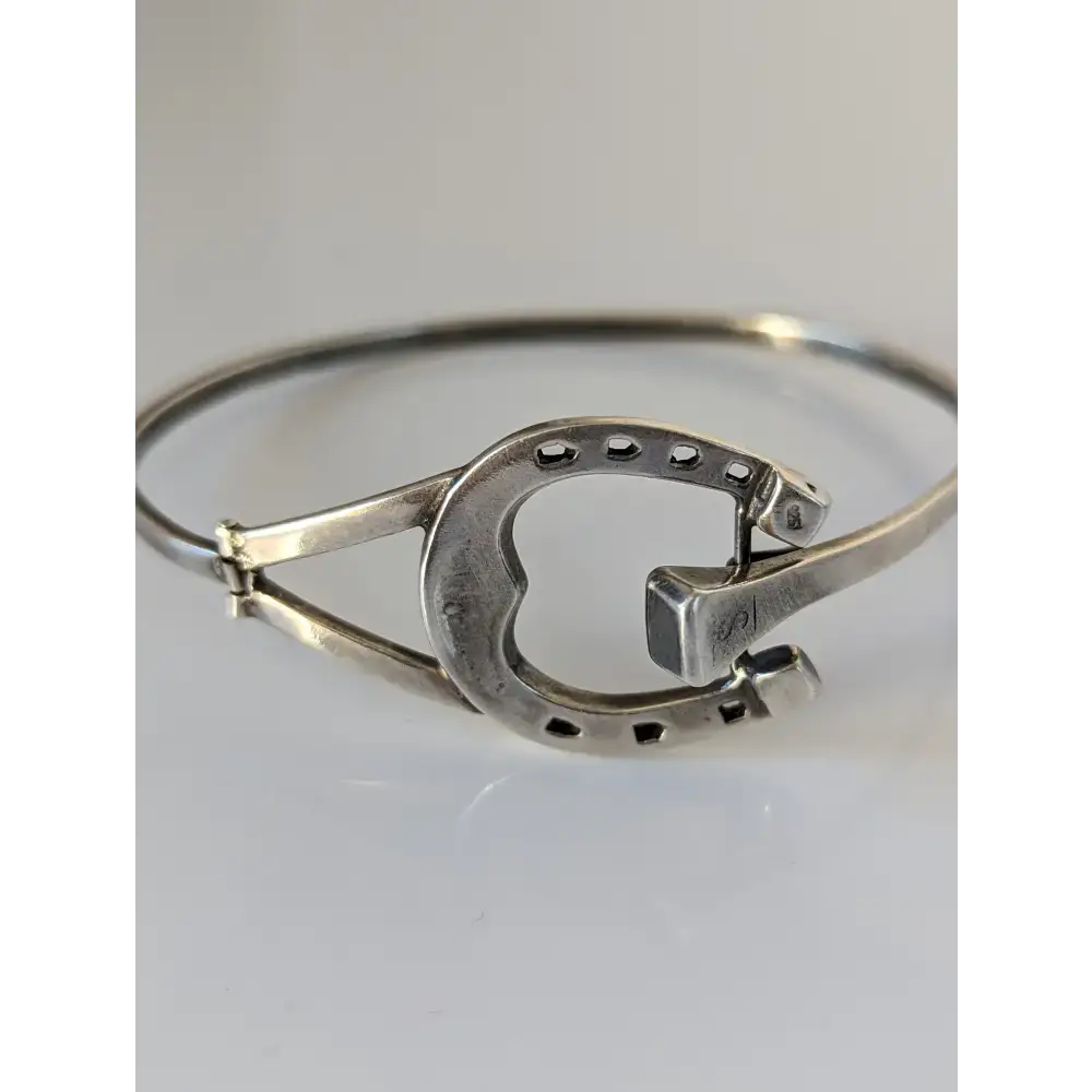Silver Steed Big Horseshoe Bangle full silver size small Bangle