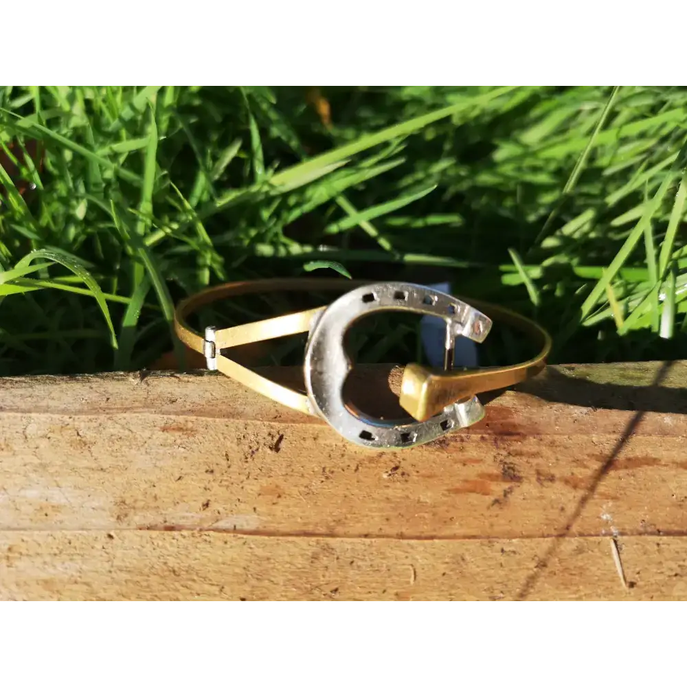 Silver Steed Big Horseshoe Bangle two tone size small Bangle