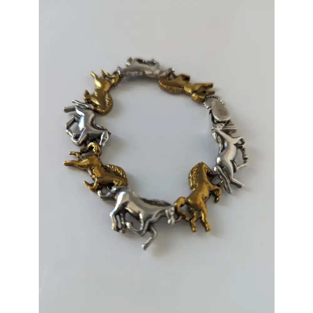 Silver Steed Silver & Brass Galloping Horses Bracelet Bracelets