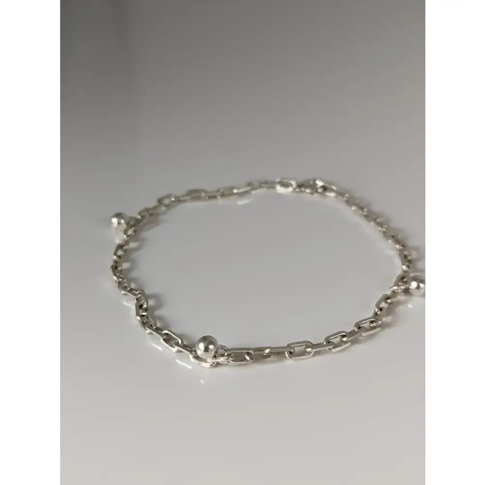 Silver steed chain bracelet with small ball charms silver beads on silver links for stylish everyday wear